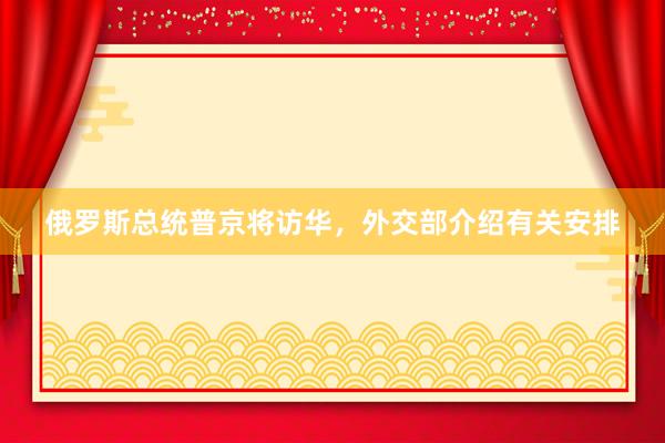 俄罗斯总统普京将访华，外交部介绍有关安排